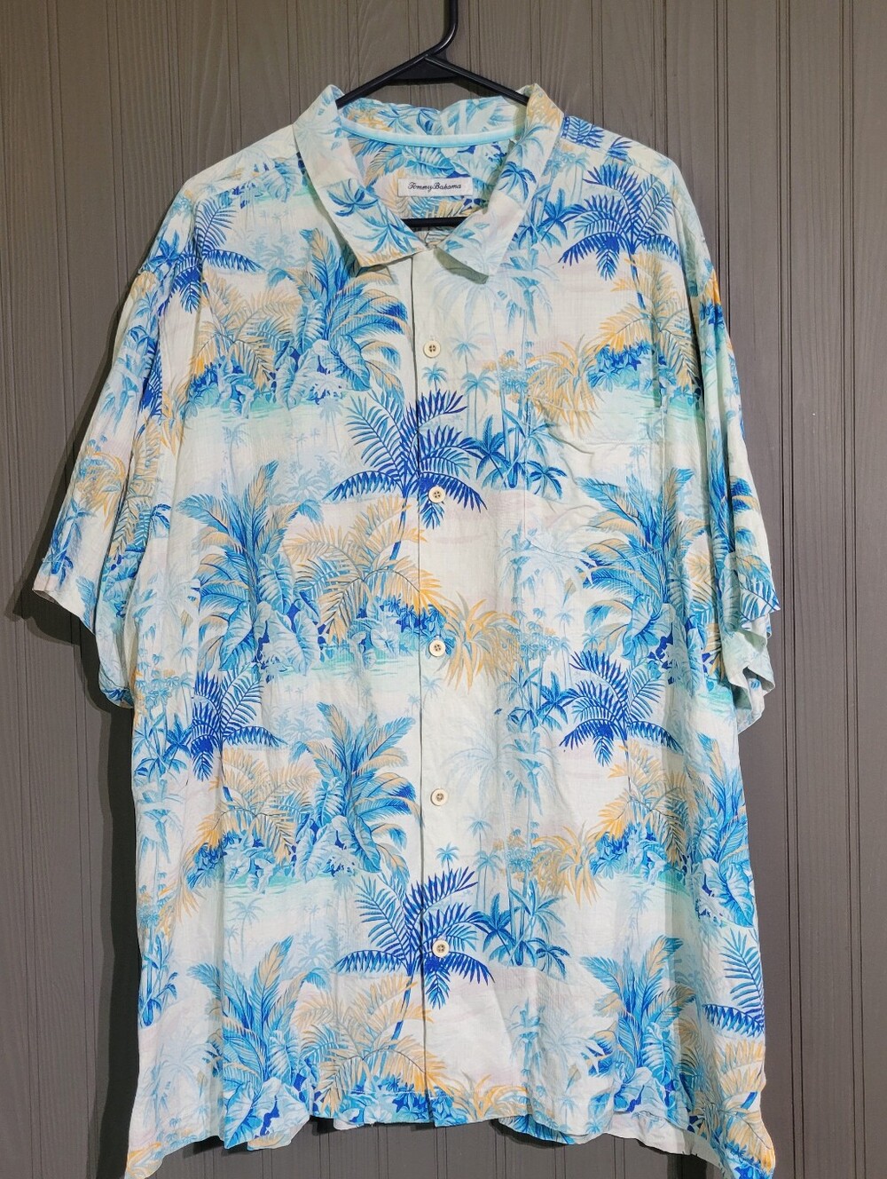 Tommy Bahama Short Sleeve Button Down Shirt Tropical Print Silk Blue Men's 3XL